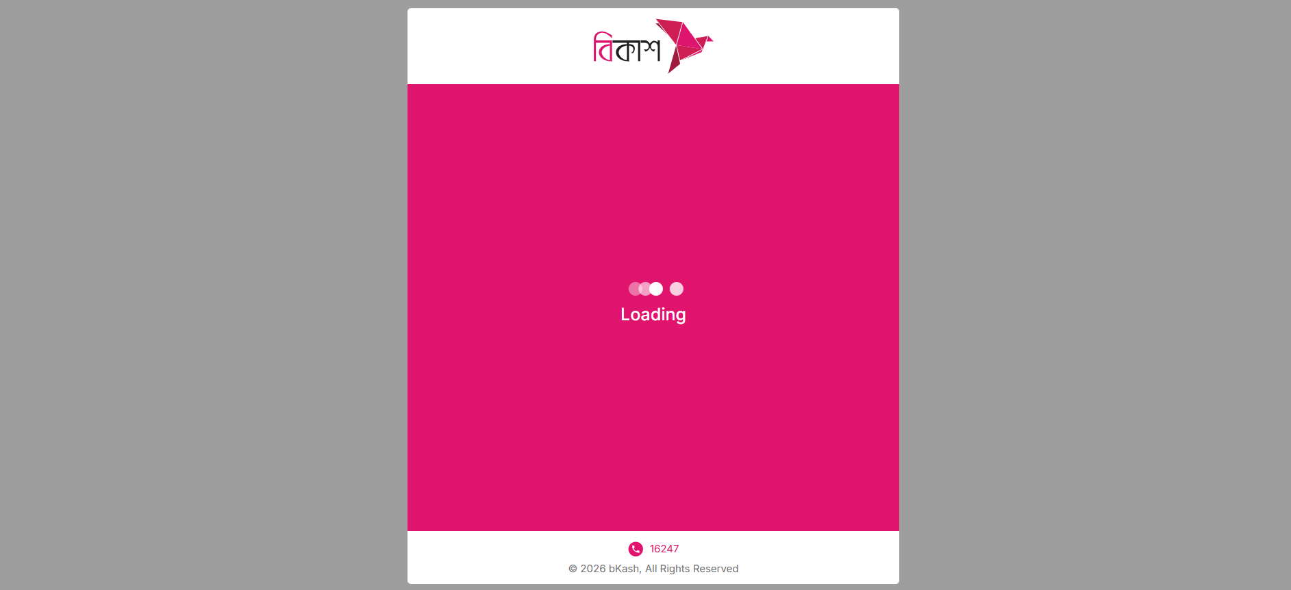 bKash পেমেন্ট পেজ লোড হওয়ার সময় লোডিং স্ক্রিন
